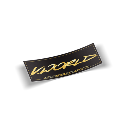 Gold V.WORLD Script 6" Decal